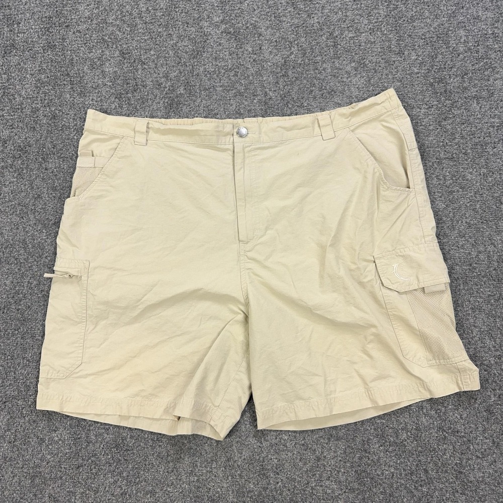 Reel‎ Legends Cargo Shorts Mens 2XL Beige Elastic Waist 9 Inseam Outdoor Ripstop